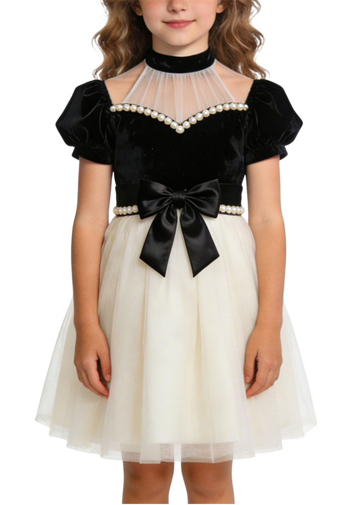light-luxury-pearl-decor-stand-collar-girls-banquet-dress